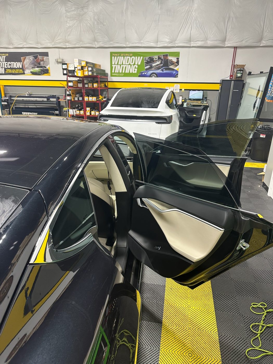 Tesla with freshly installed ceramic window tint